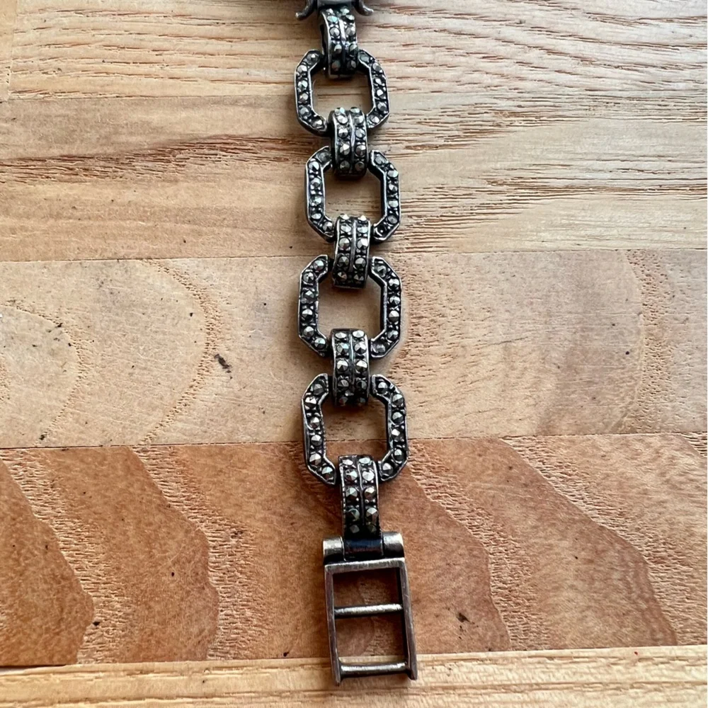 Vintage Sterling silver marcasite Art Deco ladies cocktail watch NEW BATTERY